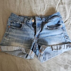 AEO midi light denim shorts